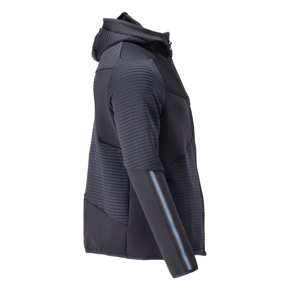 Pull polaire, capuche, veste micropolaire zippée, noir-bleu