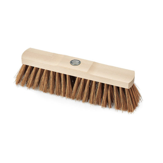 De Nölle Profi Brush industriële bezem van 30 cm, van poly-kokos met schachtdraad, van Nölle Profi Brush Bürsten- & Pinseltechnik e.K., heeft stijve bruine borstelharen en een centraal schroefgat voor bevestiging aan de steel, afgebeeld op een witte achtergrond.