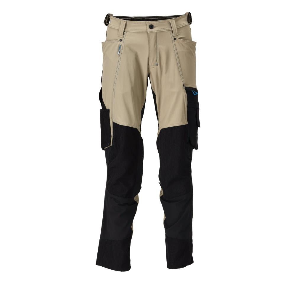 Broek met kniezakken, stretch, lichte broek, licht kaki/zwart