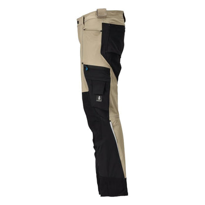 Broek met kniezakken, stretch, lichte broek, licht kaki/zwart
