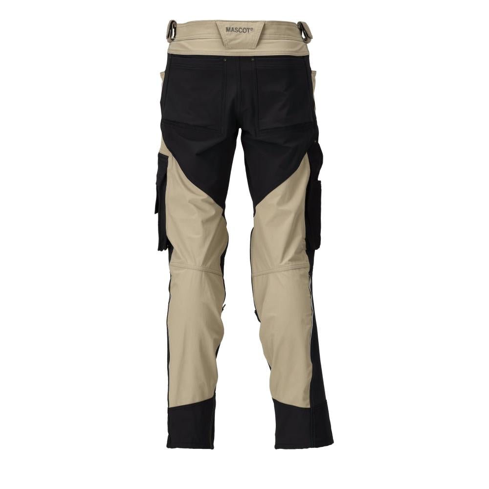 Broek met kniezakken, stretch, lichte broek, licht kaki/zwart