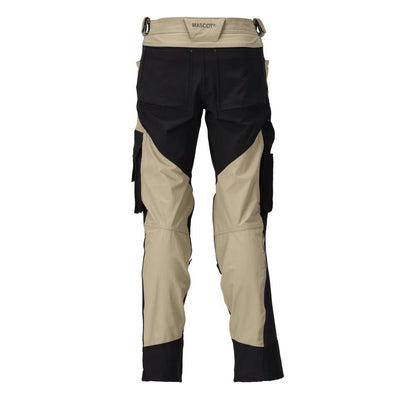 Broek met kniezakken, stretch, lichte broek, licht kaki/zwart