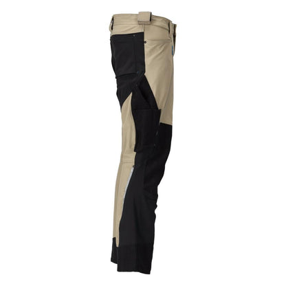 Broek met kniezakken, stretch, lichte broek, licht kaki/zwart
