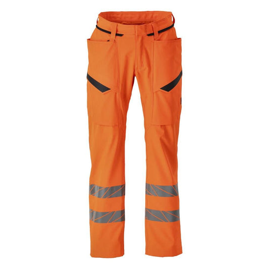 Broek met dijbeenzakken, stretchbroek, signalisatie oranje