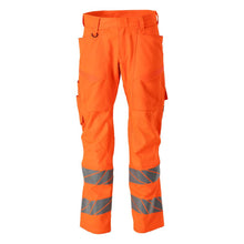 Pantalon avec poches genoux, pantalon avec empiècements stretch, orange haute visibilité