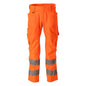 Pantalon avec poches genoux, pantalon avec empiècements stretch, orange haute visibilité