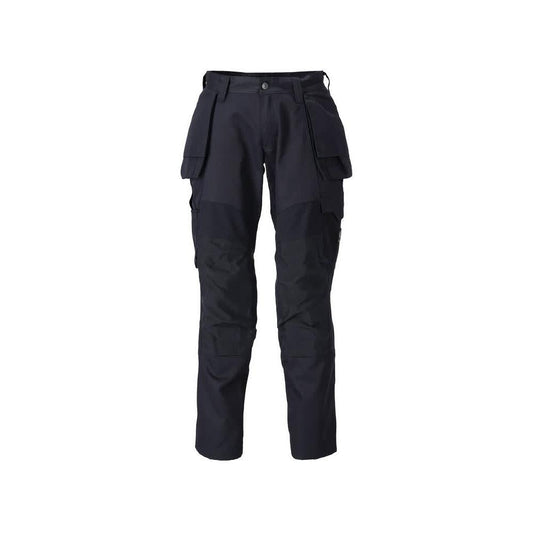 Pantalon avec poches suspendues, pantalon empiècements stretch, noir-bleu