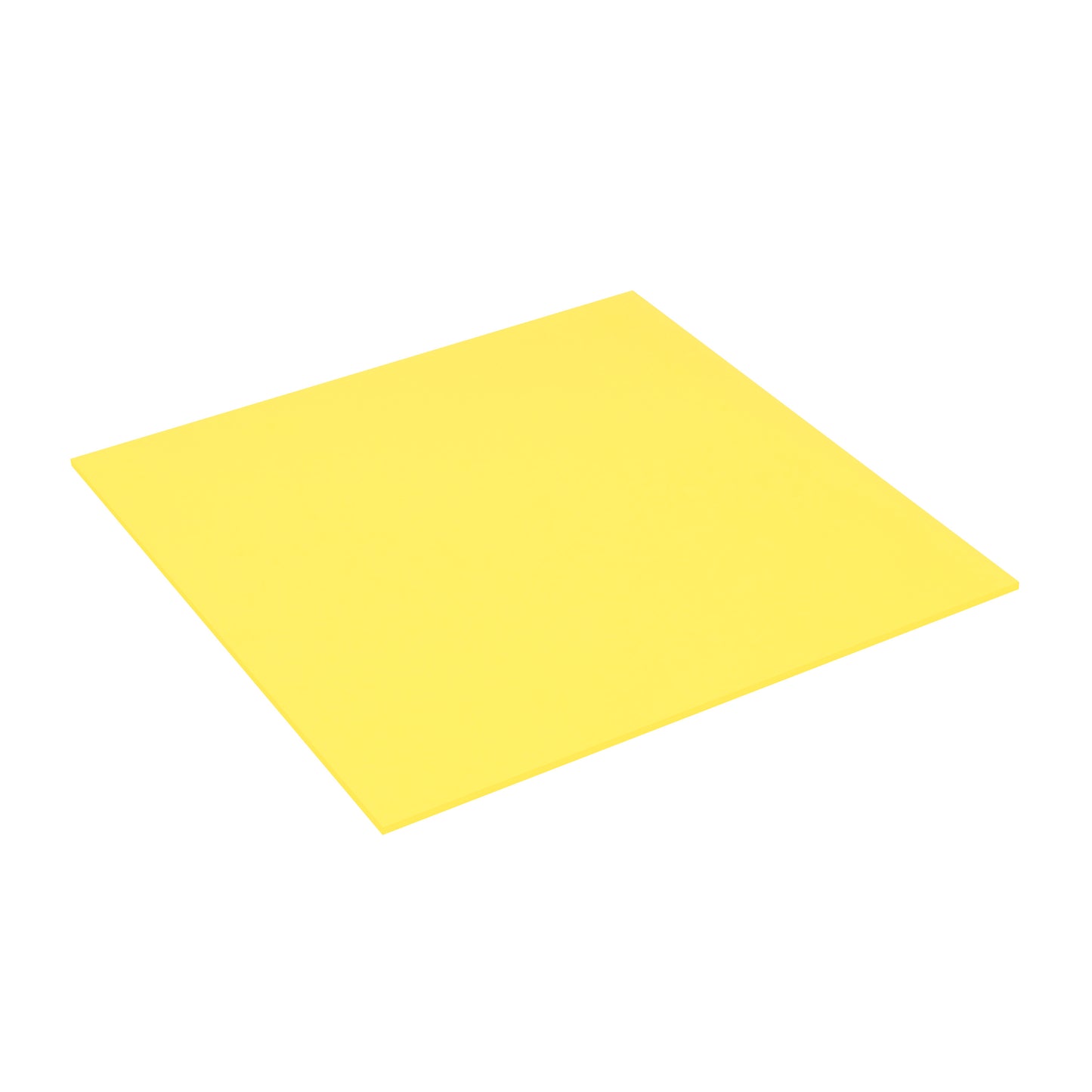 Ein einzelner Post-it® Super Sticky Big Note BN11-EU in Gelb, 279 x 279 mm, von 3M Deutschland GmbH steht schräg auf einem schlichten weißen Hintergrund und hebt seine dreidimensionale Form hervor. Der Block enthält 30 Blatt und ist PEFC-zertifiziert.