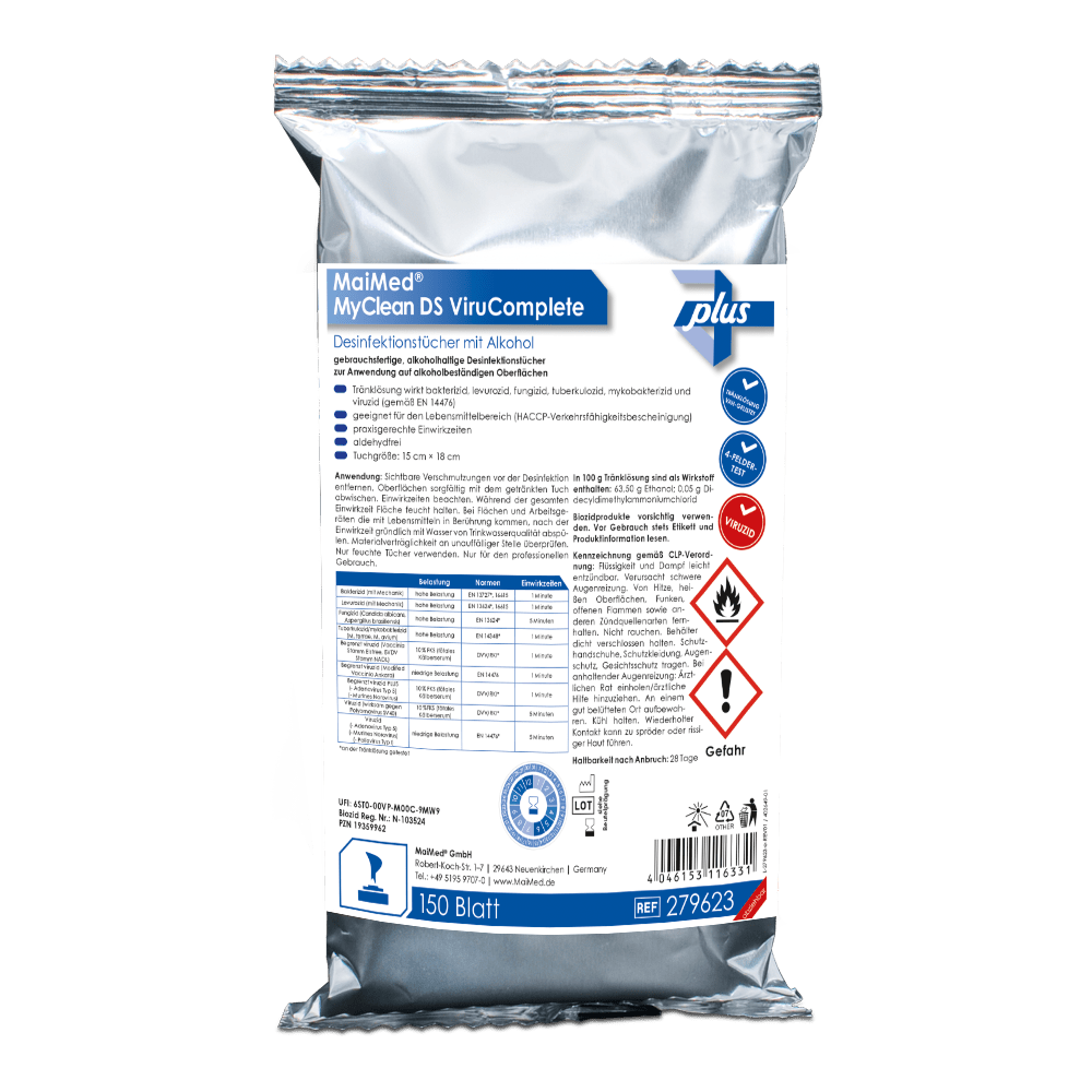 MaiMed MyClean DS ViruComplete Navulling 120 stuks. Doekjes geweekt-neutraal 15x18cm | Pak (150 stuks)