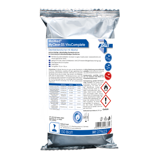 MaiMed MyClean DS ViruComplete Navulling 120 stuks. Doekjes geweekt-neutraal 15x18cm | Pak (150 stuks)