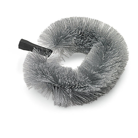 De Nölle Profi Brush vervangkop Stofbij ovaal, 25 cm synthetische borstel van Nölle Profi Brush Borstels- & Pinseltechnik e.K. heeft dichte grijze borstelharen en een zwarte steel, afgebeeld op een witte achtergrond.