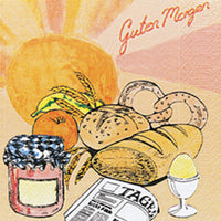 Charmante illustratie met „Goedemorgen“ in rood – ideaal voor cellulose servetten van 33 x 33 cm, 3-laags, „Een mooie dag“ (250 servetten) van Duni GmbH of als schattige tafeldecoratie.