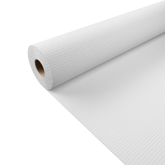 Die Duni GmbH Tischdecken-Unterlagen 20 x 1,10 m Rolle, ideal als Tischschutz für Festlichkeiten und Events, ist teilweise auf einem weißen Hintergrund ausgerollt, mit sichtbarer innerer Kartonrolle links.