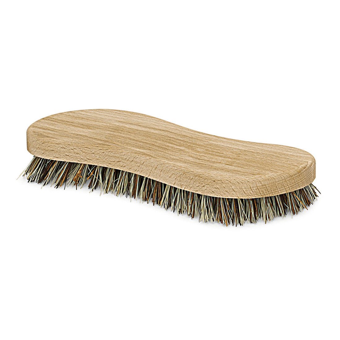 Die Nölle Profi Brush Scheuerbürste Union S-Form, 20 cm, besonders hart von Nölle Profi Brush Bürsten- & Pinseltechnik e.K. zeichnet sich durch steife Union-Borsten und einen Holzstiel auf weißem Grund aus.