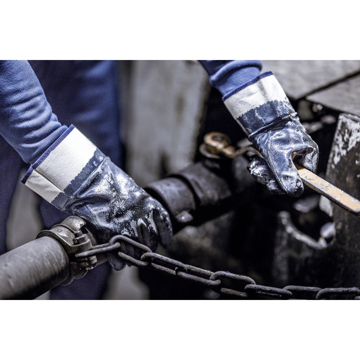NITRAS nitrilhandschoenen, wit/blauw