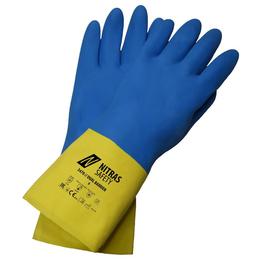 NITRAS DUAL BARRIER, chemicaliënbestendige handschoenen, geel/blauw