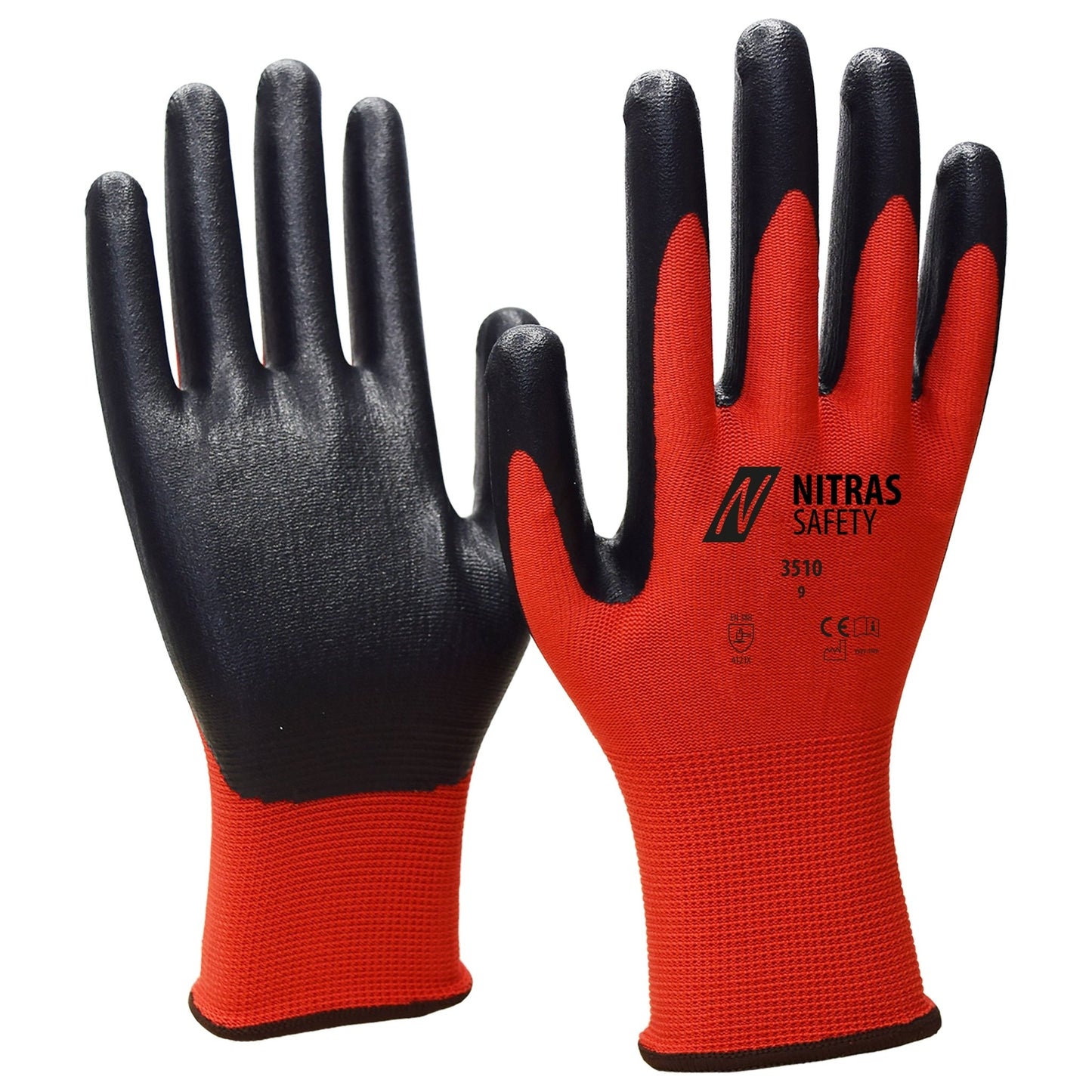 NITRAS nylon handschoenen, rood/zwart