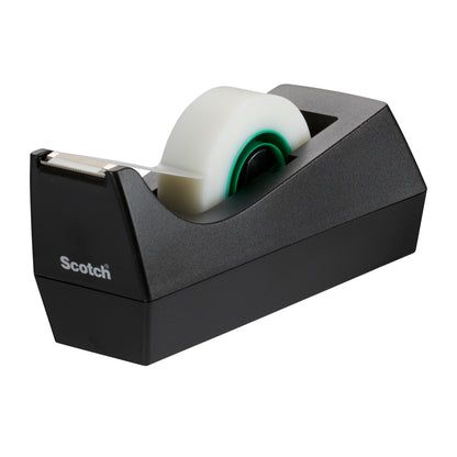 Der schwarze GRATIS Scotch® Abroller C38 fasst eine Rolle 3M Scotch® Magic™ Klebeband (19 mm x 33 m) mit 66% pflanzlichem Klebstoff, ausgestattet mit einer vorderen Metallschneide. Packung: 14 Rollen + 1 Abroller, von 3M Deutschland GmbH.