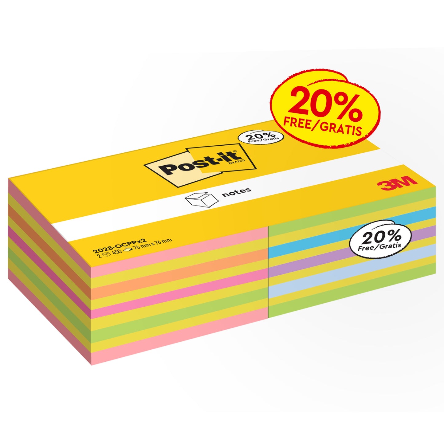 De 3M Post-it® Notitieblaadjeskubus bevat 2 kubussen met elk 450 vel (76x76mm), in verschillende kleuren. Gemaakt door 3M Deutschland GmbH, worden de notitieblaadjes geleverd in PEFC-gecertificeerde verpakking - ideaal voor elk kantoor.