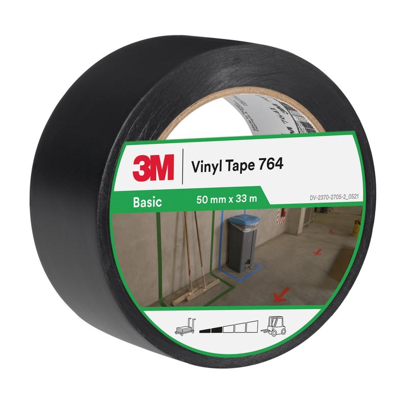 3M™ PVC-tape voor algemeen gebruik 764, zwart, 50 mm x 33 m, 0,13 mm, afzonderlijk verpakt | Pak (1 rol)