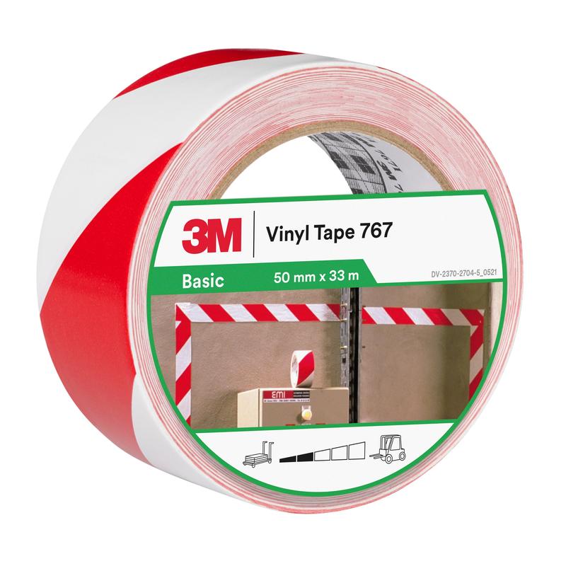 3M™ Waarschuwingstape 767i, rood/wit, 50 mm x 33 m, afzonderlijk verpakt | Pak (1 rol)