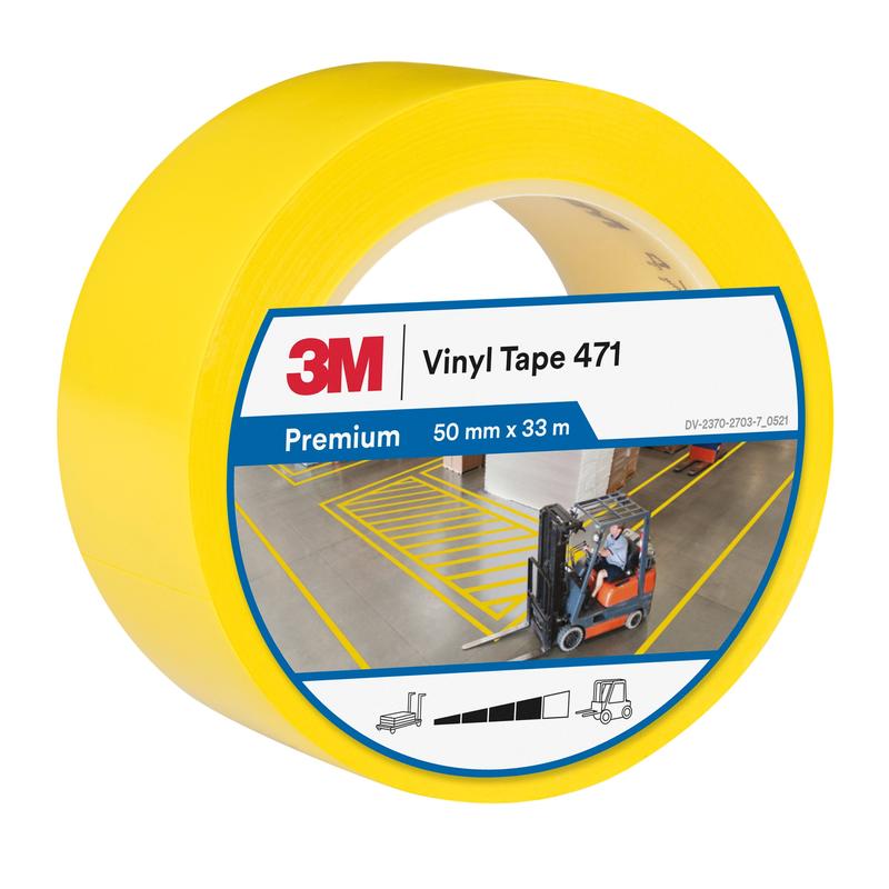 Ruban PVC souple 3M™ 471, jaune, 50 mm x 33 m, 0,14 mm, emballé individuellement | Paquet (1 rouleau)