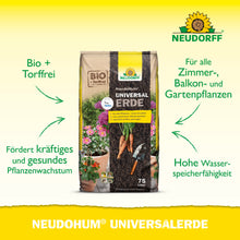 Eine Tüte mit Text, wie die Neudorff Shop NeudoHum UniversalErde Tüte, ist zur einfachen Identifizierung beschriftet.