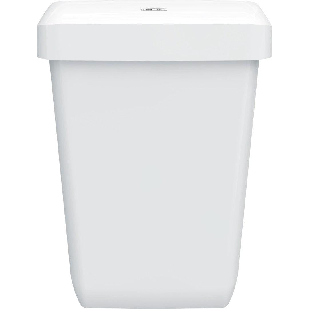 De CWS ParadiseLine afvalcontainer Paper Bin is een eenvoudige, rechthoekige witte kunststofcontainer (43 l) met een opzetdeksel en gladde oppervlakken, afgebeeld op een witte achtergrond. Eenvoudig en functioneel ontwerp met slechts een klein etiket op het deksel.