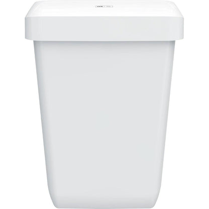 De CWS ParadiseLine afvalcontainer Paper Bin is een eenvoudige, rechthoekige witte kunststofcontainer (43 l) met een opzetdeksel en gladde oppervlakken, afgebeeld op een witte achtergrond. Eenvoudig en functioneel ontwerp met slechts een klein etiket op het deksel.
