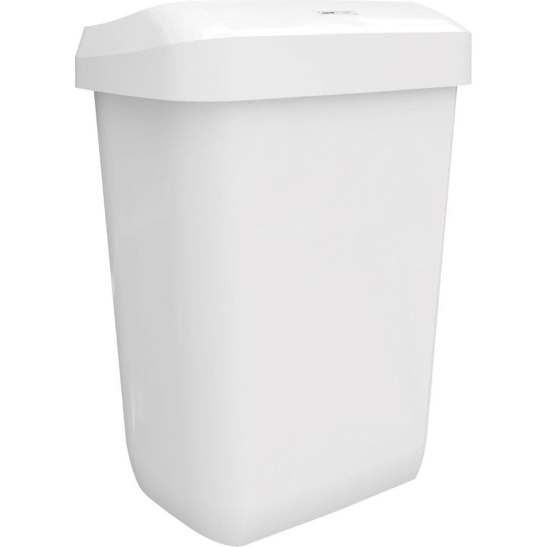De CWS ParadiseLine afvalcontainer Paper Bin is een eenvoudige, rechthoekige, witte kunststofafvalemmer van 43 liter met een licht gebogen deksel en gladde zijkanten, afgebeeld op een witte achtergrond. Er zijn geen merkingen of markeringen zichtbaar.