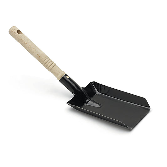 Die Nölle Profi Brush Kohleschaufel hat eine 38x11 cm große, schwarz lackierte Metallklinge und einen hellen Holzgriff, der vor einem schlichten weißen Hintergrund abgebildet ist. Marke: Nölle Profi Brush Bürsten- & Pinseltechnik e.K.