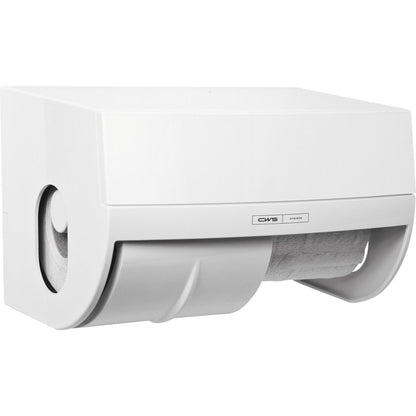 De CWS ParadiseLine toiletpapierhouder Toiletpaper inclusief paneel in wit is een aan de wand gemonteerde toiletpapierhouder met zichtbare merknaam, ideaal voor elke toiletruimte.