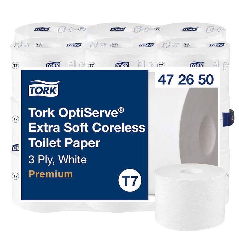 Tork OptiServe extra zacht toiletpapier zonder huls T7, 3-laags, wit, 18 rollen à 550 vellen | Verpakking (18 rollen)
