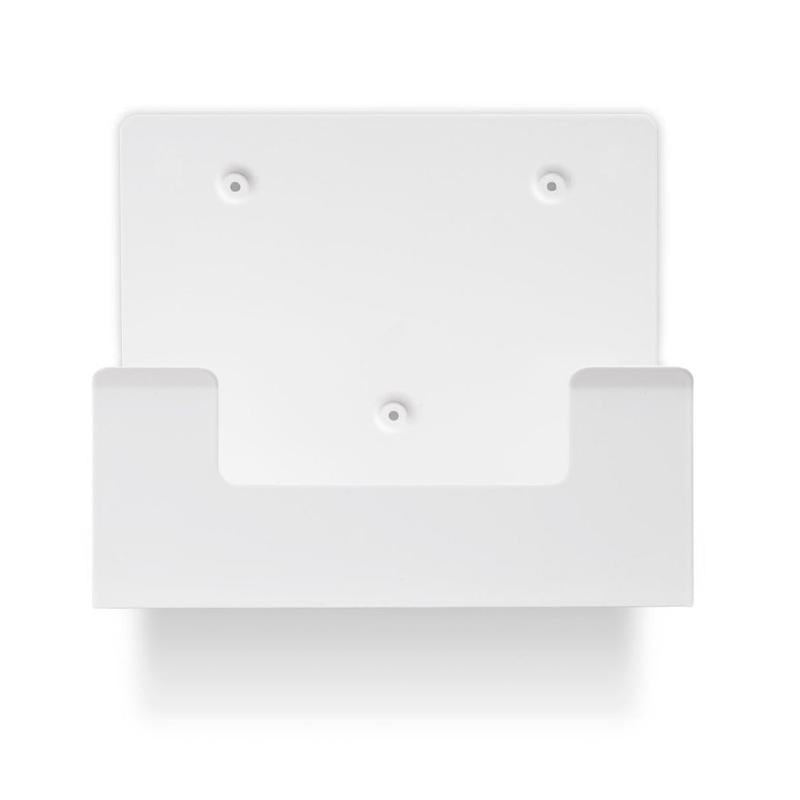Un support mural rectangulaire blanc Orkla Wound Care AB pour étui de rinçage oculaire REF 51011042 (1 pièce) avec trois trous de vis et une ouverture frontale, présenté de dessus sur un fond blanc simple.