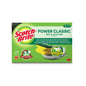 Une boîte de Scotch-Brite® Éponge à manche classique (2 pièces par paquet) de 3M Deutschland GmbH, avec deux éponges jaune-vert, un marquage visible, les principales caractéristiques de performance de nettoyage et du texte en espagnol, portugais et allemand sur fond blanc.