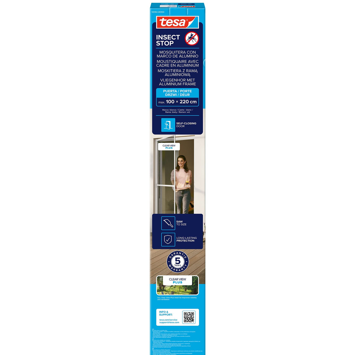 tesa INSECT STOP Aluminium Rahmen Fliegengitter für Türen weiß, 100 x 220 cm