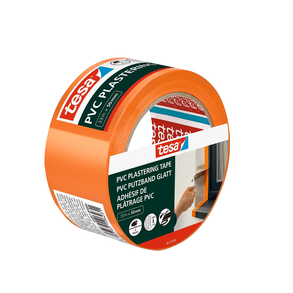 tesa PVC Putzband glatt, 33 m x 50 mm, orange