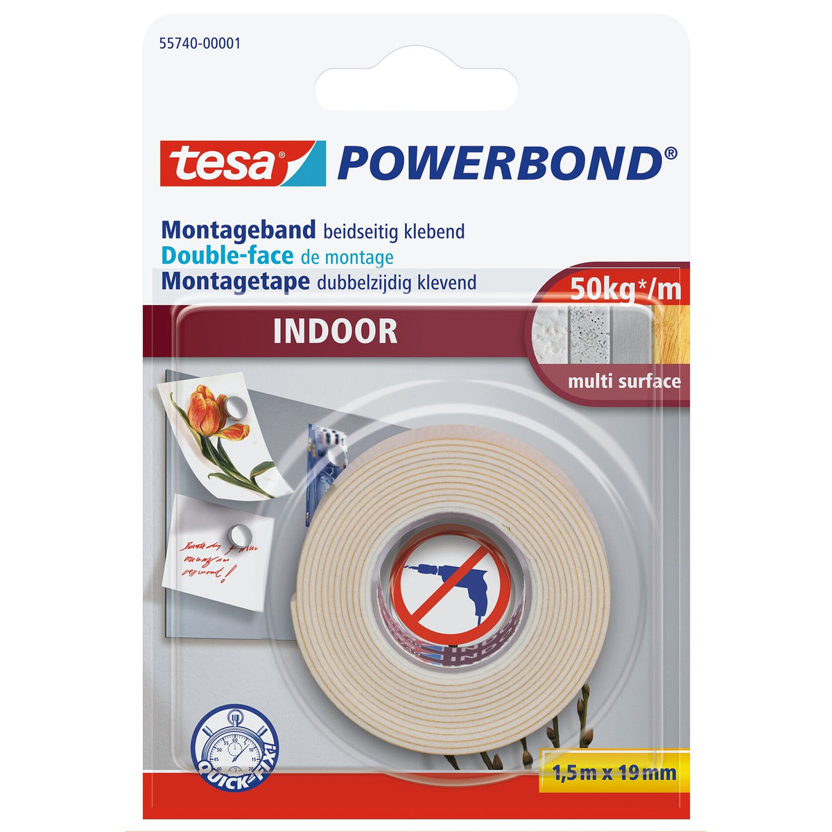 tesa Powerbond INDOOR Montageklebeband, weiß 1,5 m x 19 mm