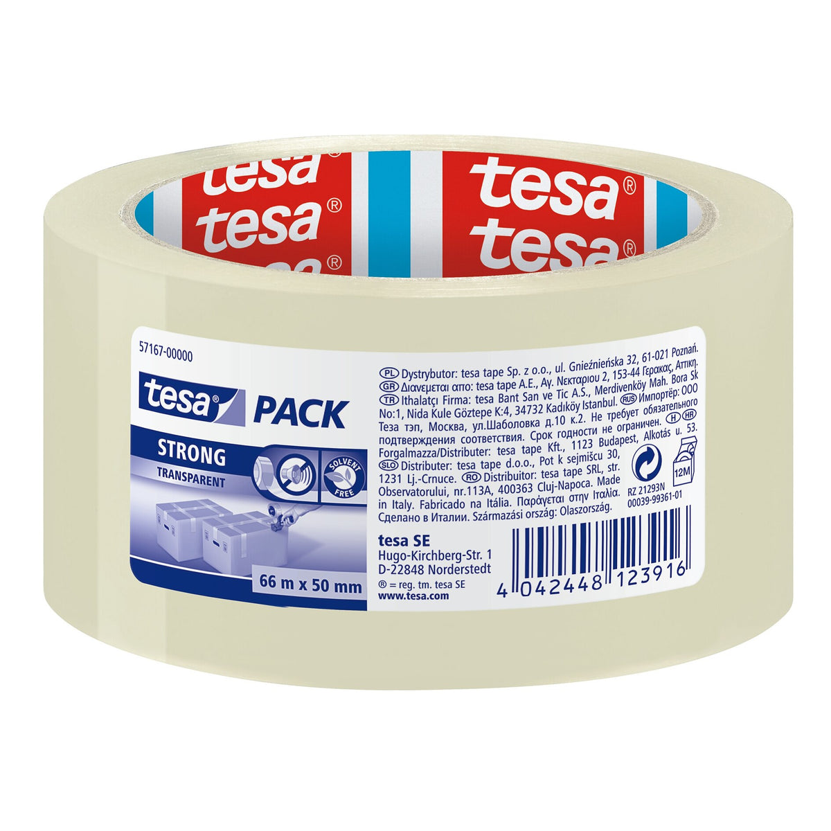 tesapack Strong Kartonverschlussband transparent, 66 m x 50 mm