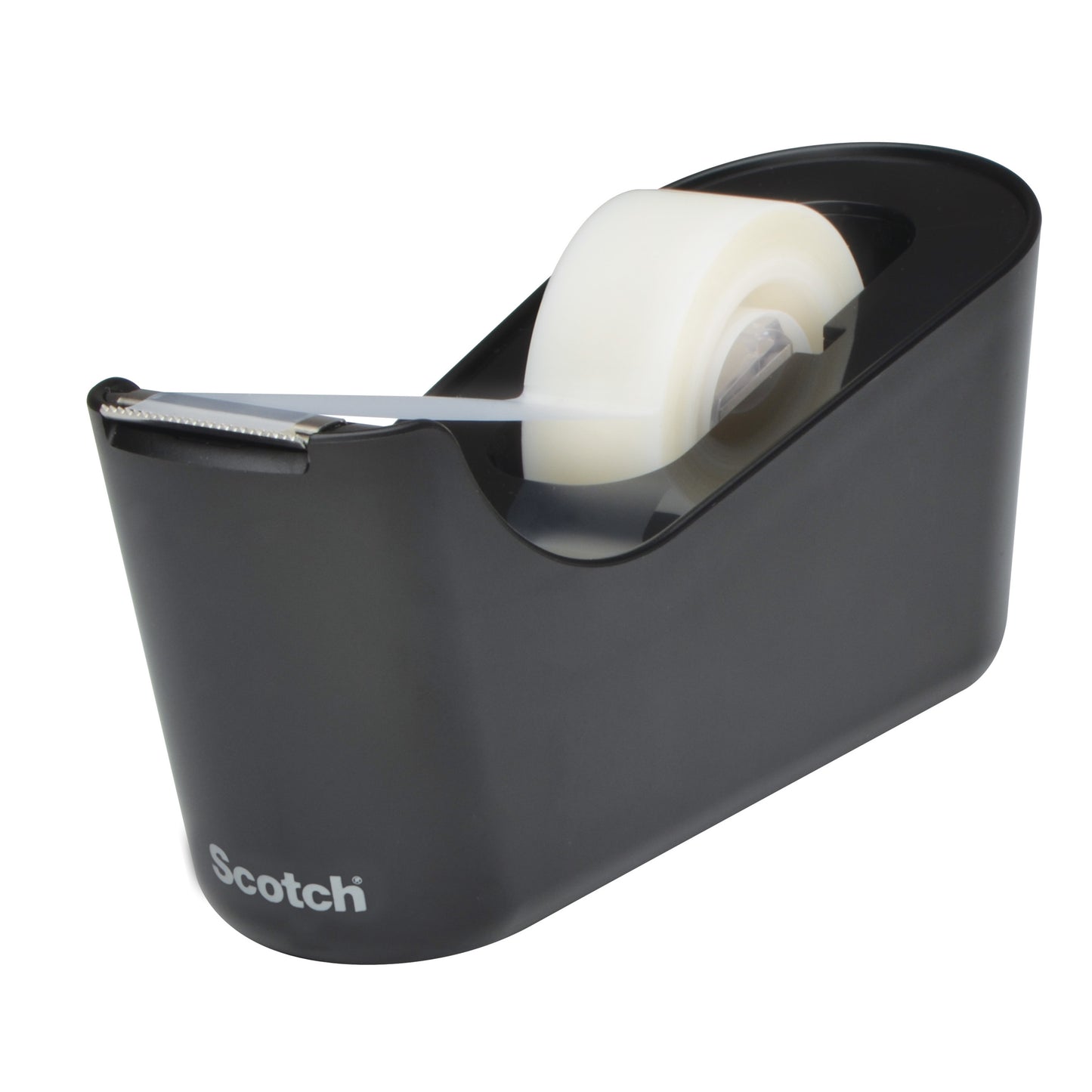 Der Scotch™ Tischabroller C18 in Schwarz von 3M Deutschland GmbH hält eine Rolle Scotch® Magic™ Unsichtbares Klebeband und bietet mit Metallabrisskante praktischen Komfort - ein unentbehrliches Bürozubehör.