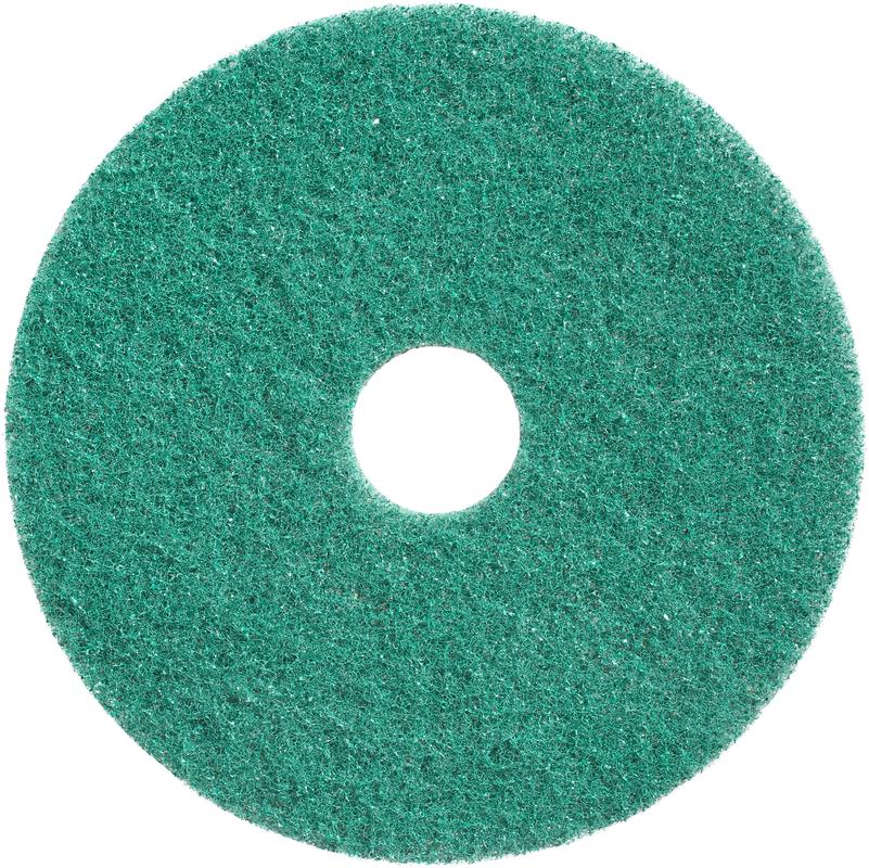 Le Twister Pad, vert de Diversey Deutschland GmbH & Co. OHG est un pad d'entretien rond et rugueux pour sols en pierre avec un trou central, illustré ici en vue aérienne sur fond blanc.