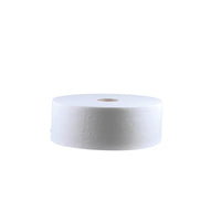 La photo représente un grand rouleau de papier toilette recyclé CWS, non perforé, à deux couches, avec un tube en carton central visible, photographié sur un fond blanc uni. Marque : CWS. Vendu par carton (6 rouleaux).