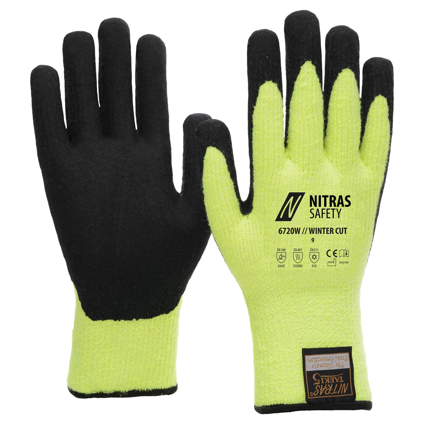 NITRAS TAEKI WINTER CUT, gants de protection contre les coupures, jaune fluo / noir