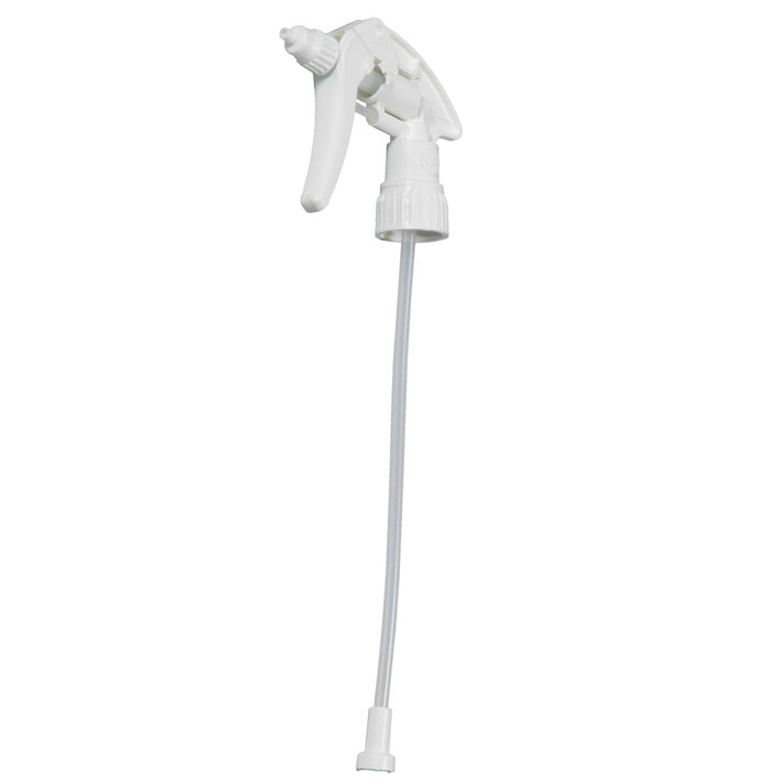 De Diversey Triggerpro 750ml White/White Foam Schuimsproeikop (1 stuk) is een witte triggerfles met een lange dompelbuis voor effectieve schuimvorming, ontworpen voor 750ml flessen. Geïsoleerd op een effen witte achtergrond.