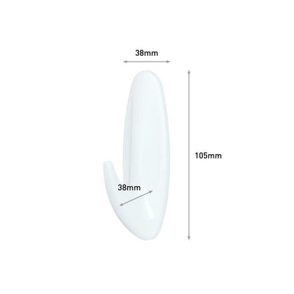 Le crochet de design large pour salle de bain Command™, 17083B de 3M Deutschland GmbH est illustré debout sur un fond simple. Ce crochet adhésif blanc mesure 105 mm de haut et 38 mm de large et peut être fixé sans perçage.