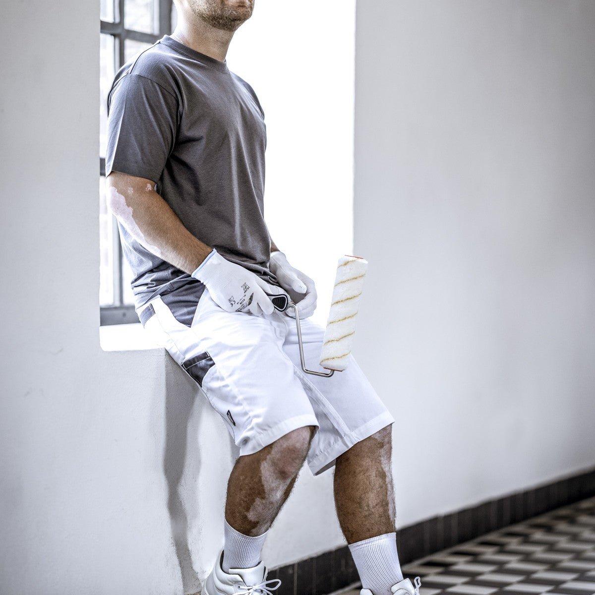 NITRAS MOTION TEX LIGHT, pantalon de travail, court, blanc / gris