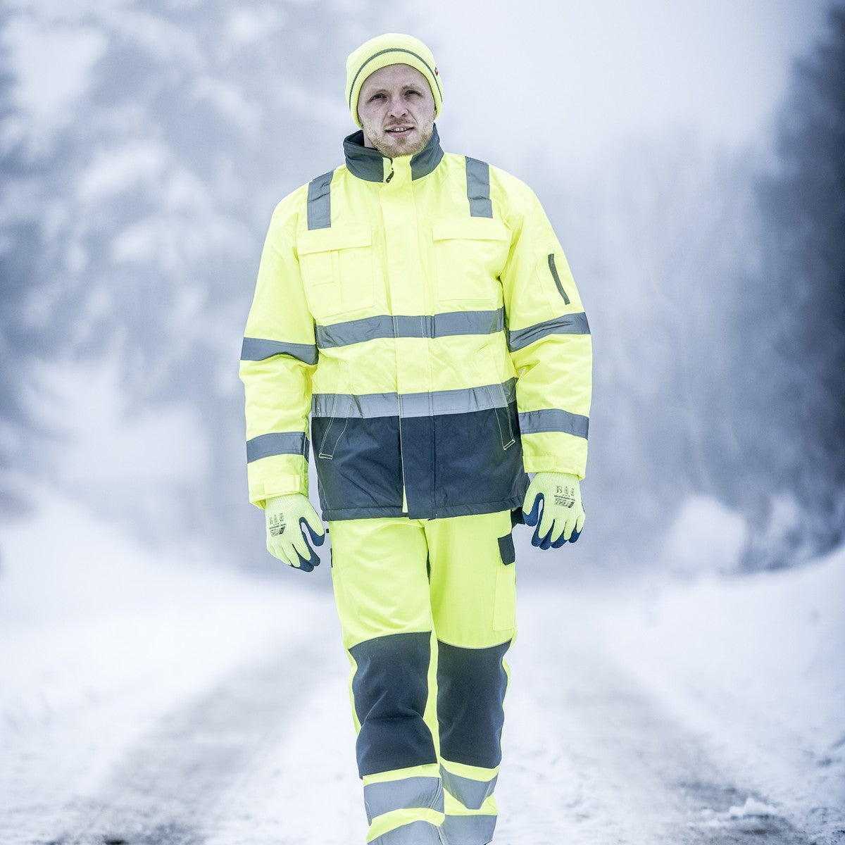 NITRAS MOTION TEX VIZ, parka haute visibilité, jaune fluo/bleu marine