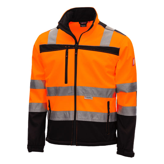 NITRAS MOTION TEX VIZ, veste softshell haute visibilité, orange fluo/noir