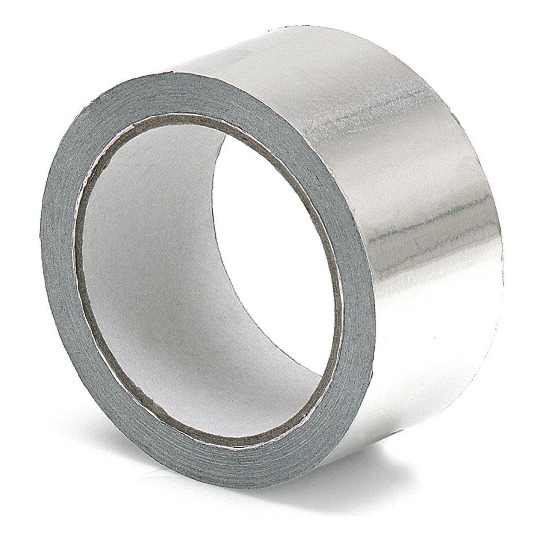 Eine Rolle Nölle Profi Brush Aluminium-Isolierband, 50 mm x 25 m (1 Stück) von Nölle Profi Brush Bürsten- & Pinseltechnik e.K., steht aufrecht auf weißem Untergrund - ideal zur Isolierung und Wärmedämmung.