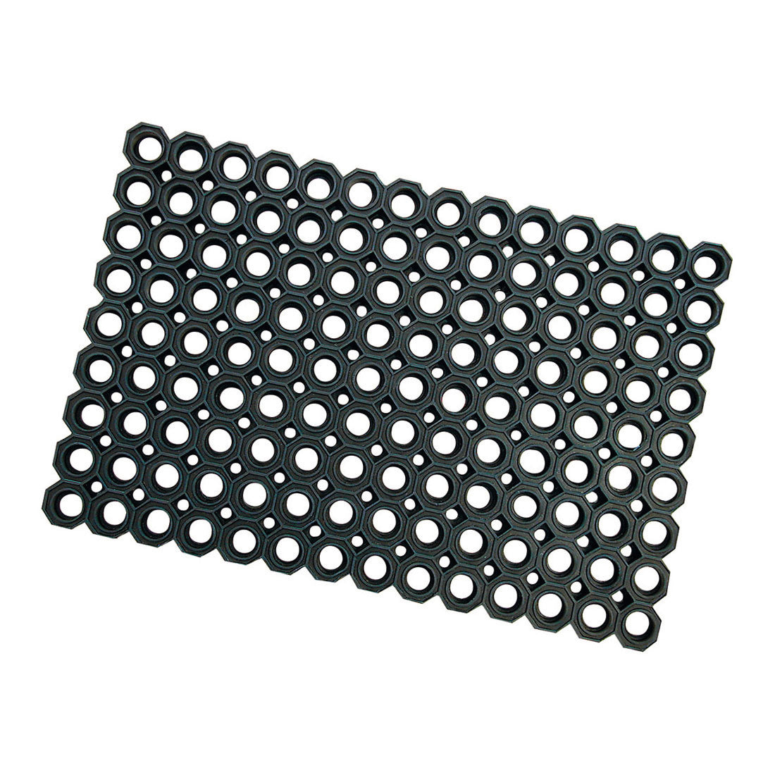 Die Nölle Profi Brush Gummi-Wabenmatte (40x60 cm, 2,3 cm dick) von Nölle Profi Brush Bürsten- & Pinseltechnik e.K. bietet mit ihrem schwarzen, rechteckigen Design und den gleichmäßig verteilten Kreislöchern eine erhöhte Rutschfestigkeit.